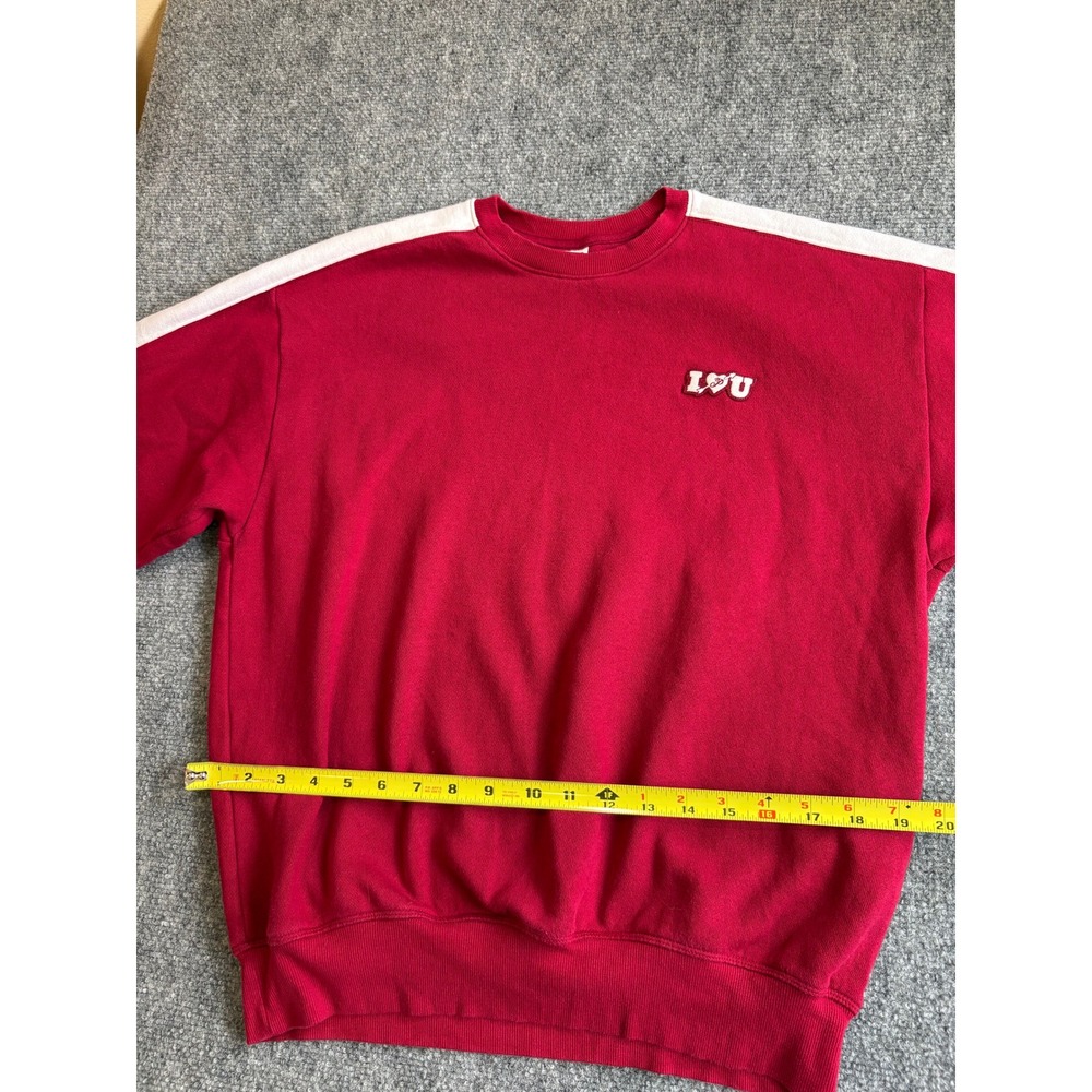 Victoria's Secret PINK Red Sweatshirt White Stripe Heart Patch Small - Picture 10 of 15